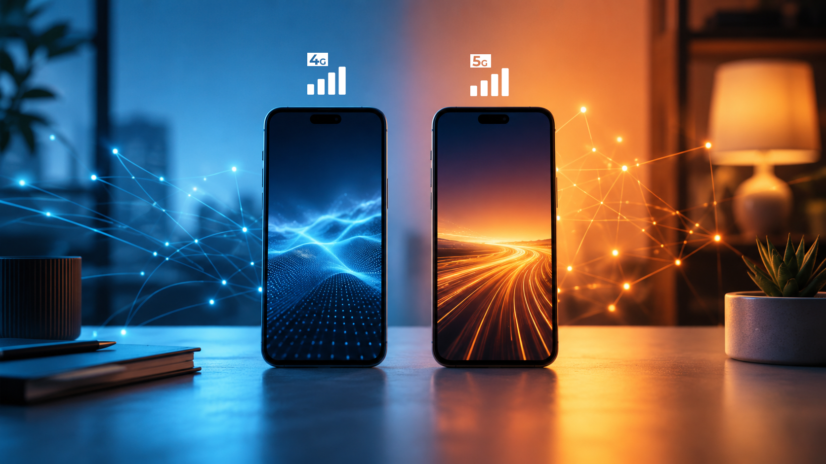 Ilustrasi perbandingan HP 4G dan HP 5G untuk kebutuhan harian.